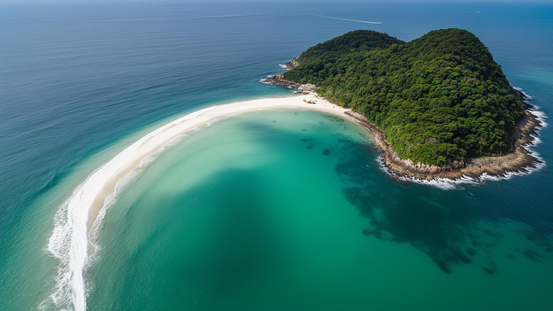 Praia paradisíaca de Ilha Grande vista do alto